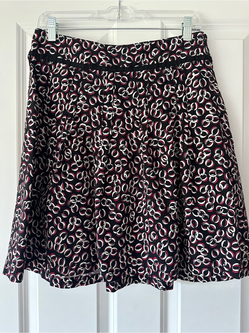 LOFT Black Skater Skirt with Red & White Ring Print
